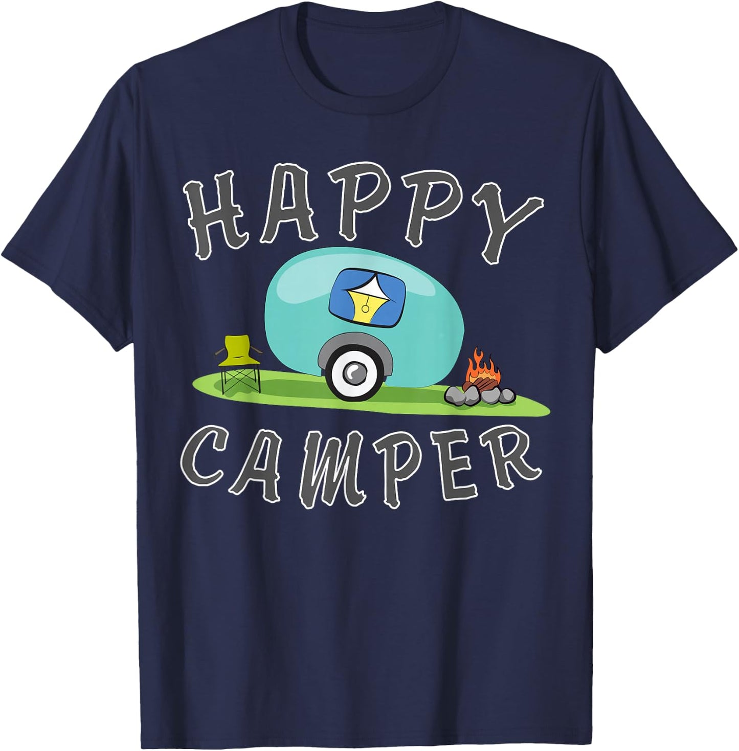 Camping - Happy Camping Trailer Camper T-Shirt - T-Shirt | Navy