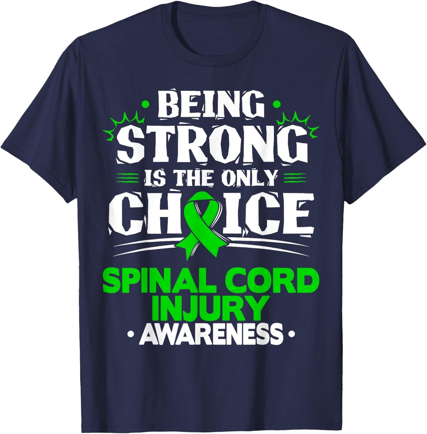 Green Ribbon Spinal Cord Injury Awareness T-Shirt - T-Shirt | Navy