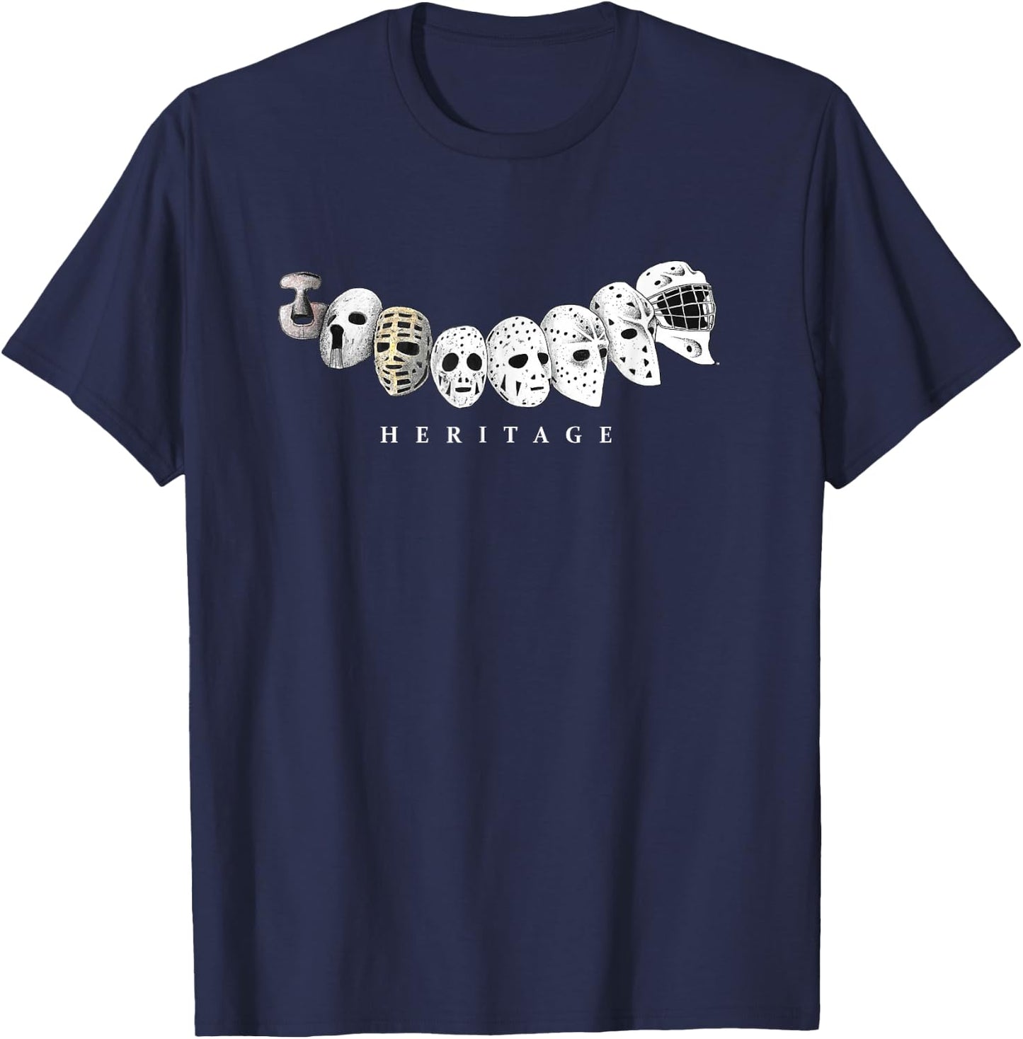 Ice Hockey Goalie Evolution Vintage to Modern Masks T-Shirt - T-Shirt | Navy