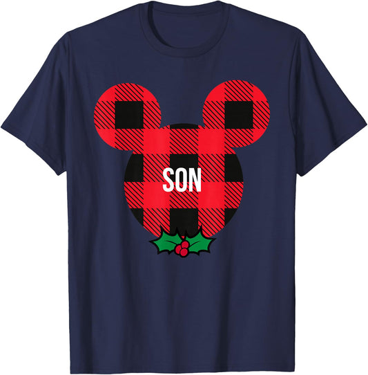 Disney Mickey Mouse Family Matching Holiday Plaid Son T-Shirt - T-Shirt | Navy