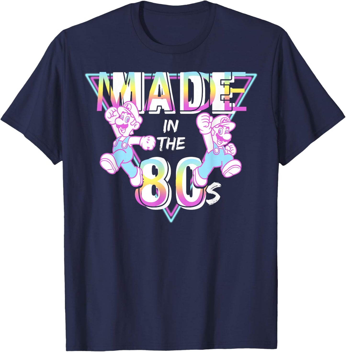 Super Mario Made in The 80s Retro Neon Graphic T-Shirt - T-Shirt | Navy