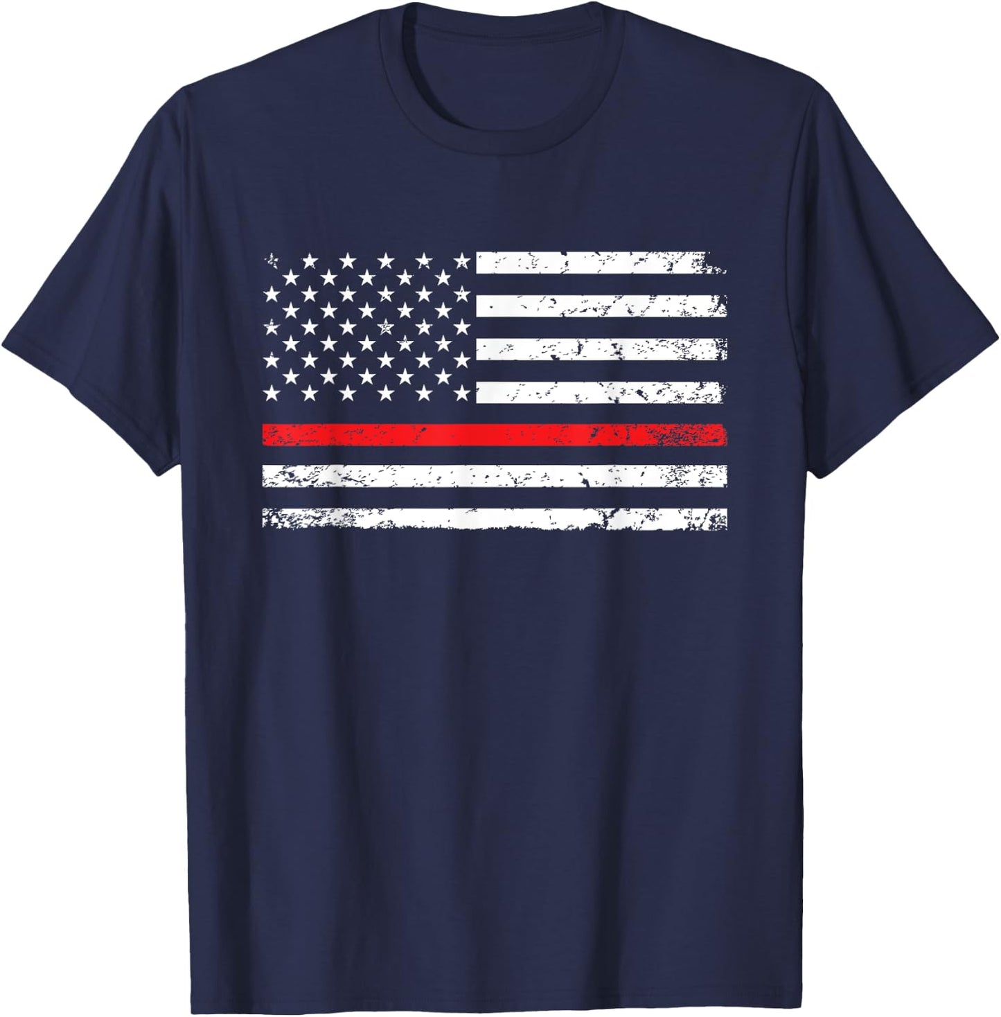 Thin Red Line American Flag Firefighter Gift T-Shirt - T-Shirt | Navy