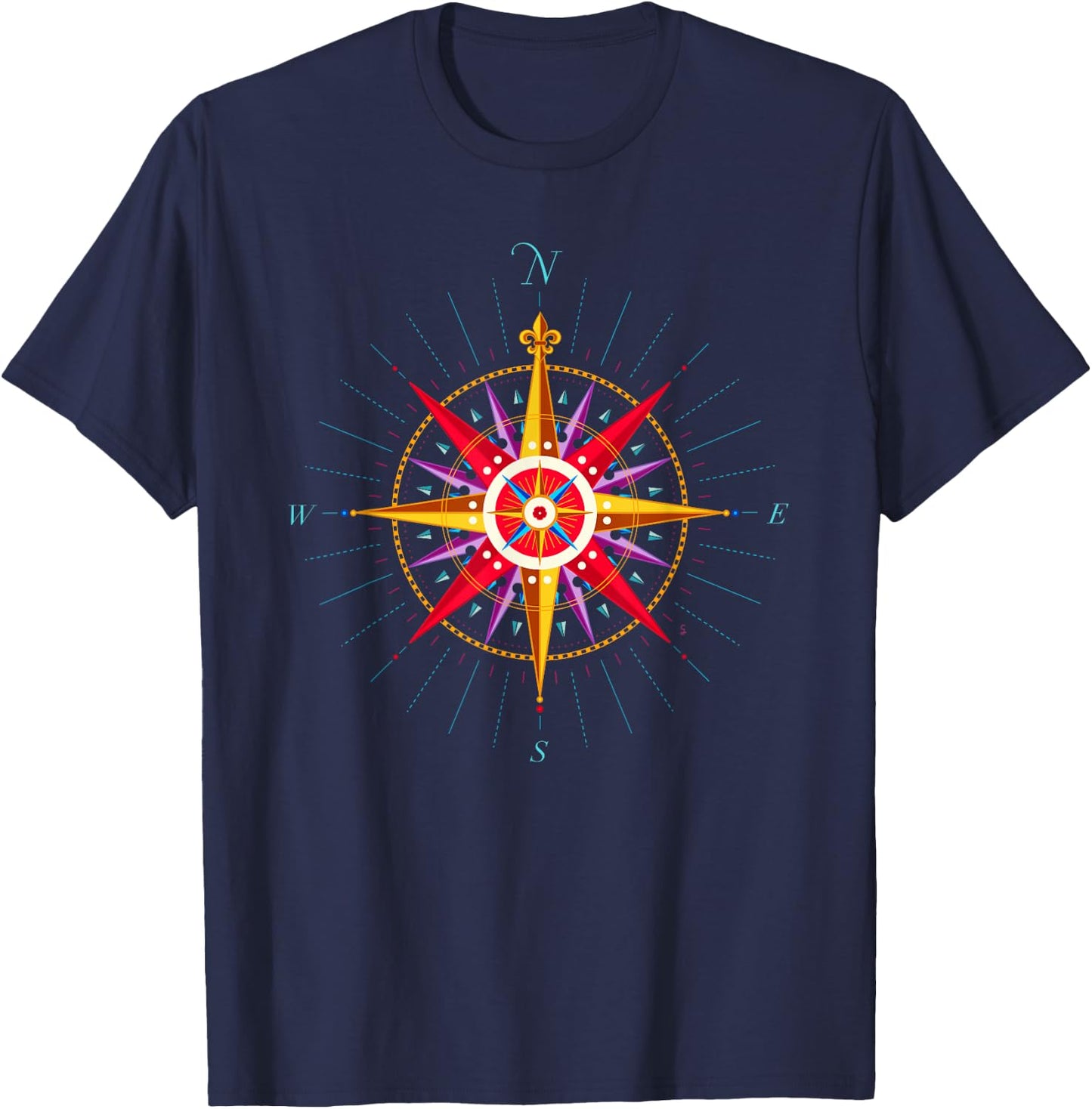 Rose Compass Vintage Travel Adventure Gift T-Shirt - T-Shirt | Navy