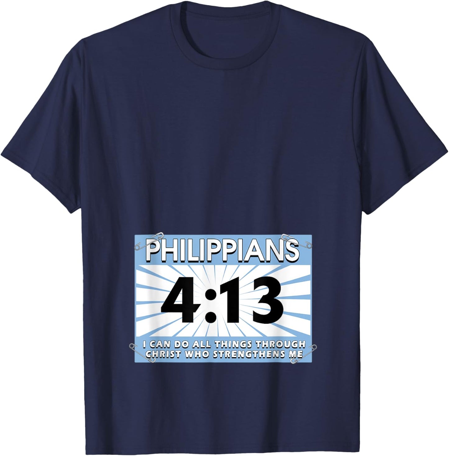 Runners Bib Philippians 4:13 Christ Faith Running Marathon T-Shirt - T-Shirt | Navy