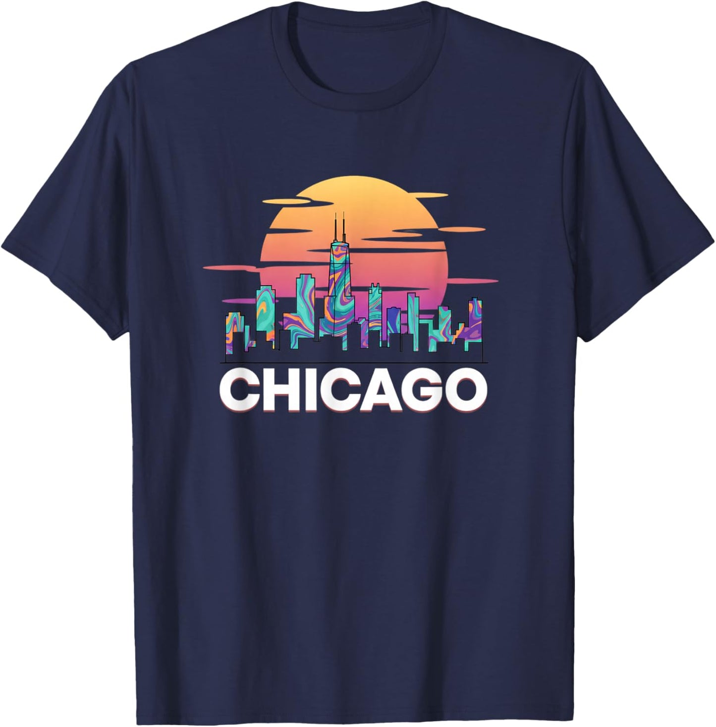 Chicago Skyline Chicago Retro Kids City Sunset Nostalgia T-Shirt - T-Shirt | Navy