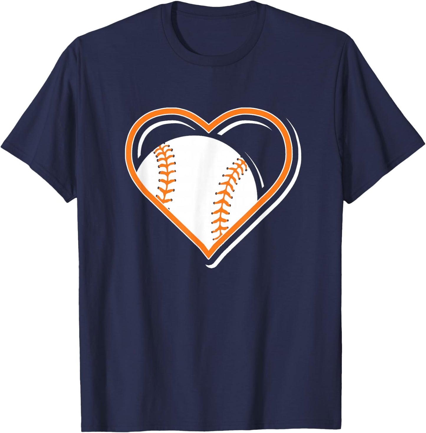 Cute Orange Baseball Heart Shirt - Baseball in Heart T-Shirt - T-Shirt | Navy
