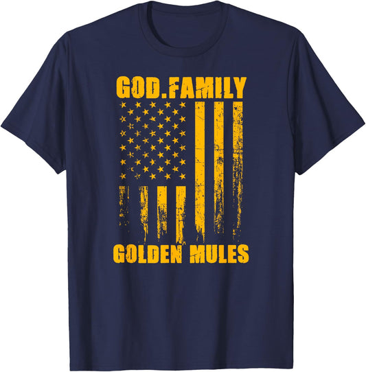 Solanco Golden Mules God. Family. Vintage USA Flag T-Shirt - T-Shirt | Navy