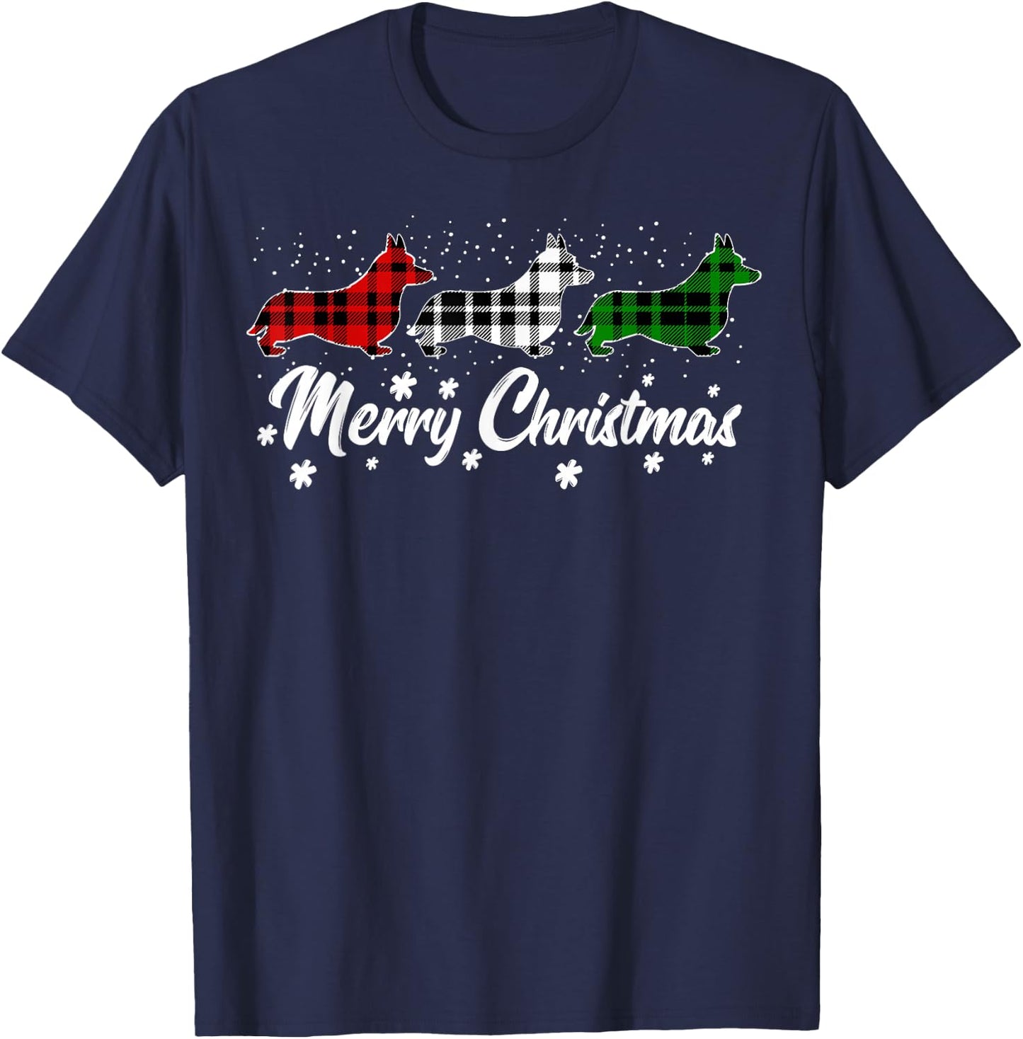 Welsh Corgi Christmas Light Red White Green Dog Lover T-Shirt - T-Shirt | Navy