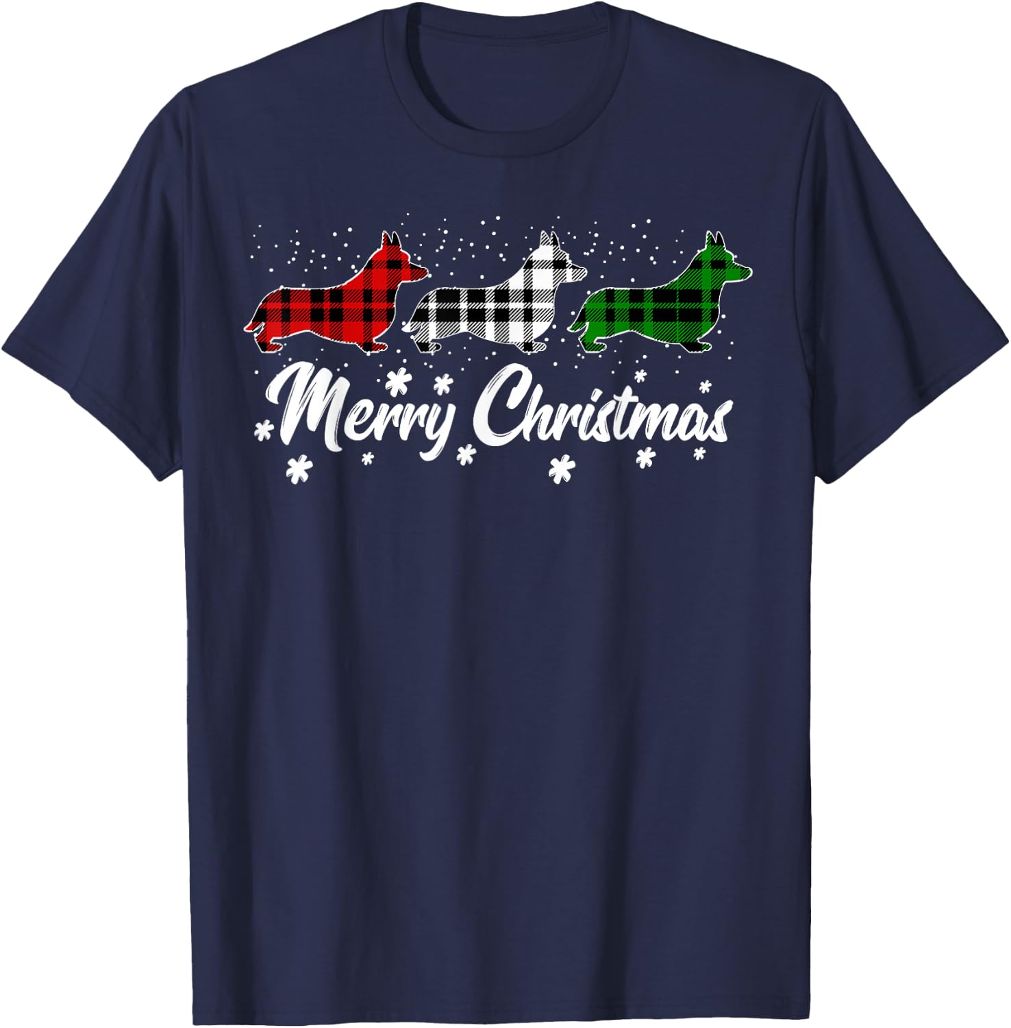 Welsh Corgi Christmas Light Red White Green Dog Lover T-Shirt - T-Shirt | Navy