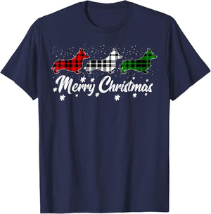 Welsh Corgi Christmas Light Red White Green Dog Lover T-Shirt - T-Shirt | Navy