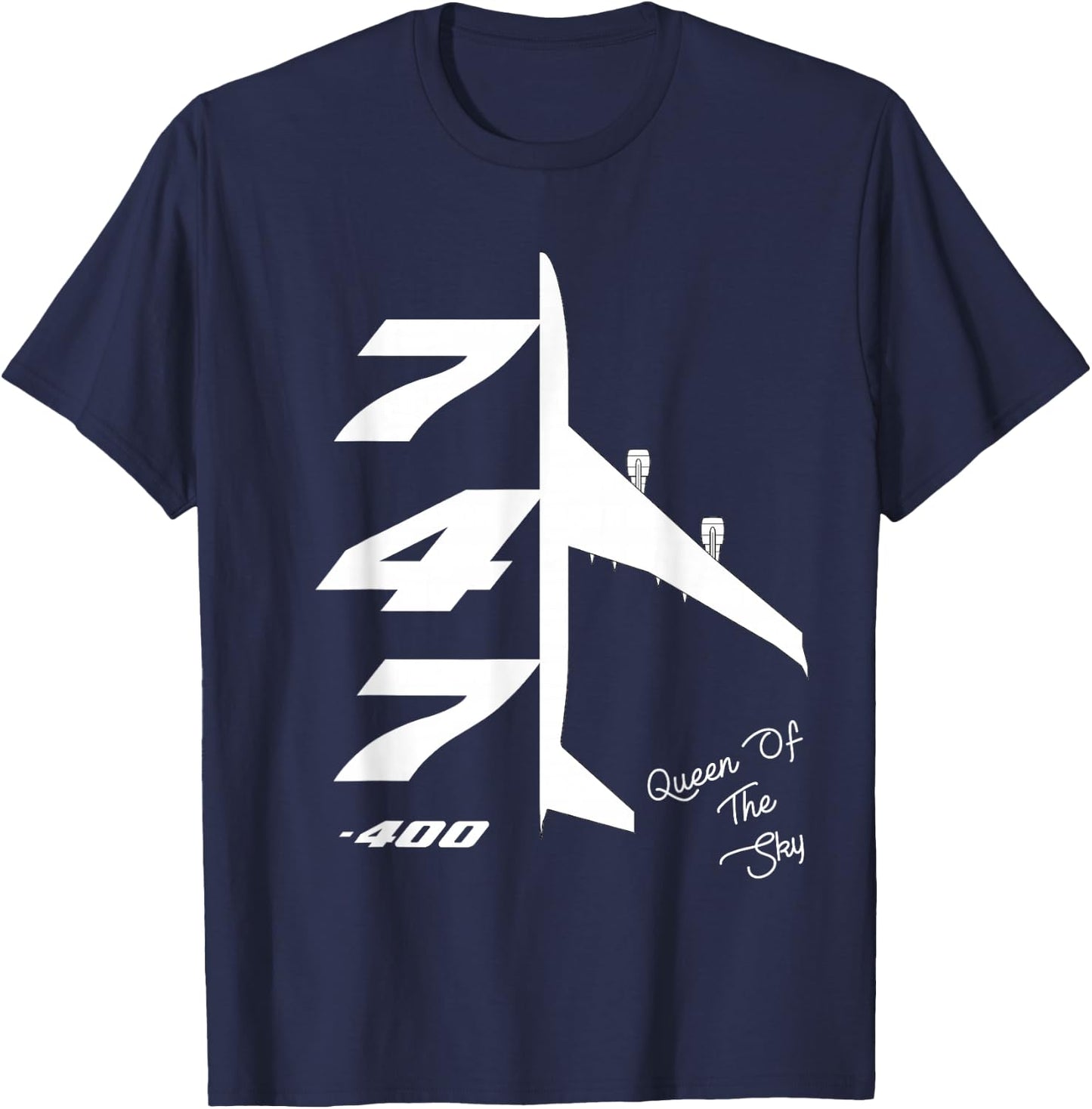 B747-400 Queen Of The Sky Jumbo Jet Airliner B744 Aircraft T-Shirt - T-Shirt | Navy