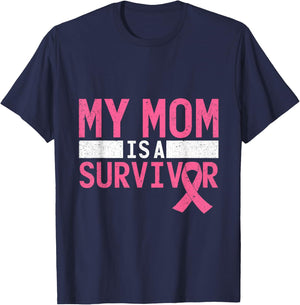 Pink Ribbon My Mom is a Breast Cancer Survivor T-Shirt - T-Shirt | Navy