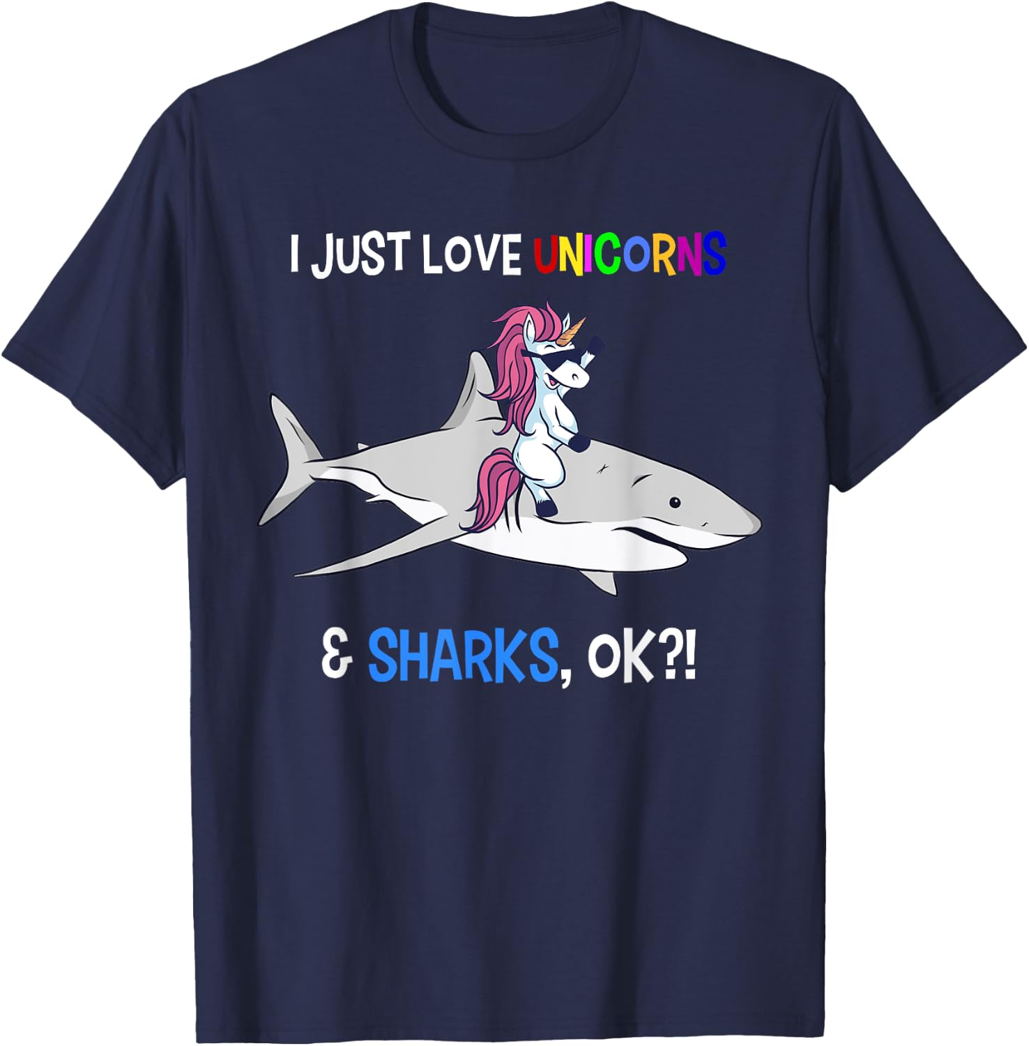 Unicorn Shark Shirt Funny Shark Unicorn Lover Gift T-Shirt - T-Shirt | Navy