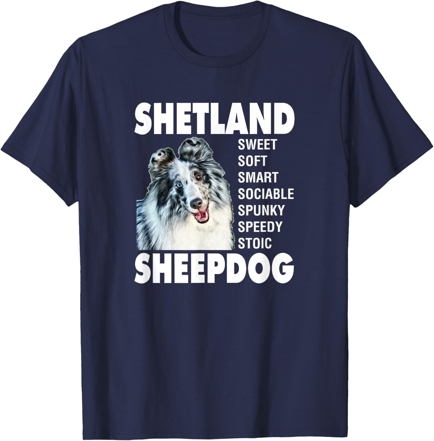Shetland Sheepdog Sheltie Blue Merle Bi-Blue Sheltie T-Shirt - T-Shirt | Navy