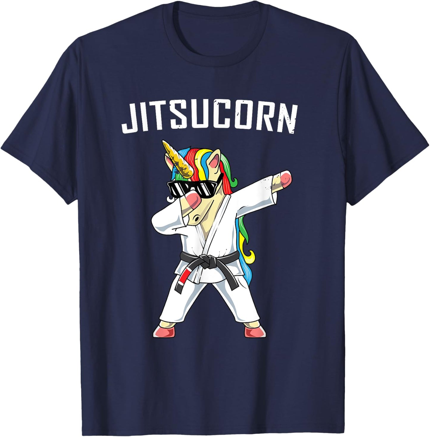 Jiu Jitsu Dabbing Unicorn T Shirt | Jitsucorn Funny Gift T-Shirt - T-Shirt | Navy