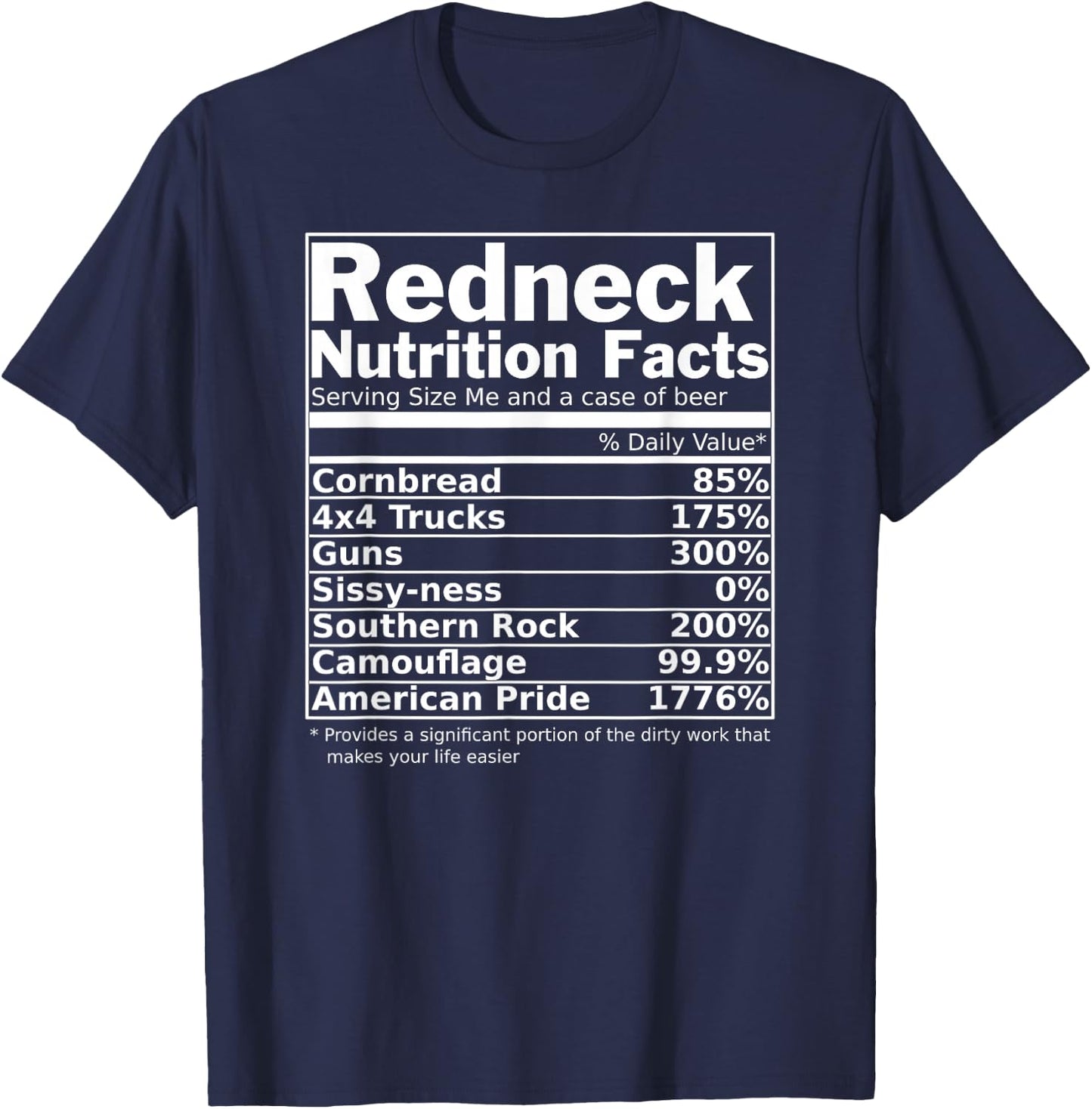 Redneck Nutrition Facts Funny T-Shirt - T-Shirt | Navy