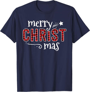 Buffalo Plaid Merry Christ Mas Shirt Christmas Christian T-Shirt - T-Shirt | Navy