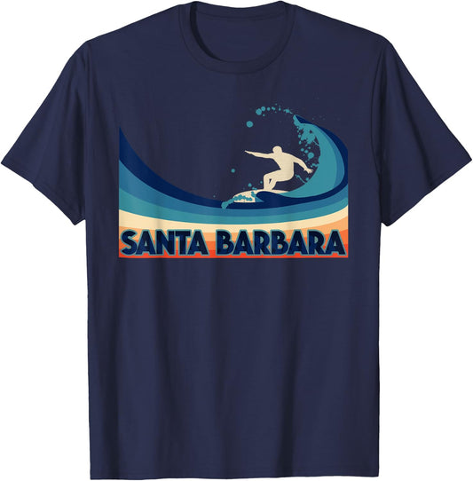 Santa Barbara Retro Surf Travel Souvenir Gift T-Shirt - T-Shirt | Navy