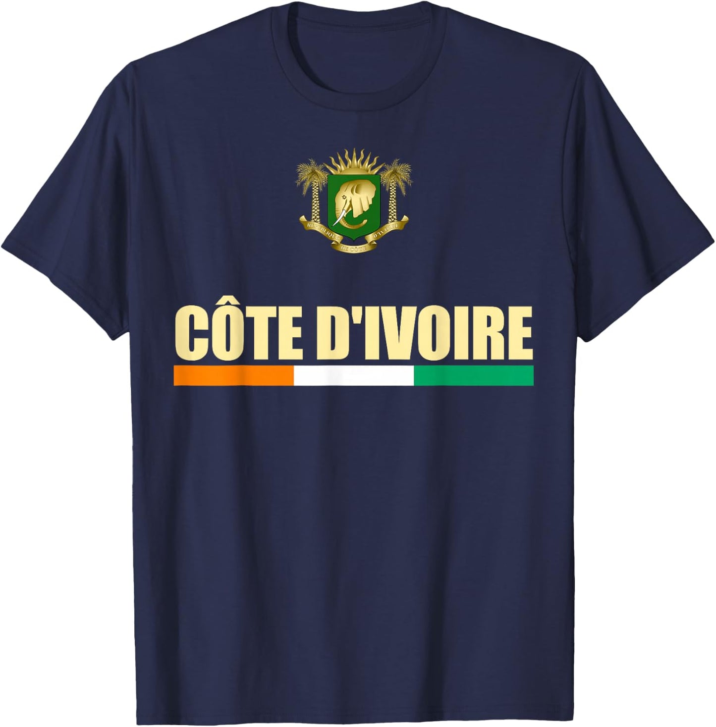 Cote d'Ivoire National Flag Ivory Coast Coat Of Arms Gift T-Shirt - T-Shirt | Navy