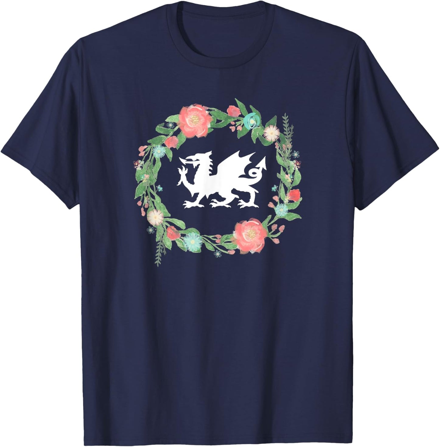 Floral Welsh Dragon - I Love Wales Cymru top T-Shirt - T-Shirt | Navy