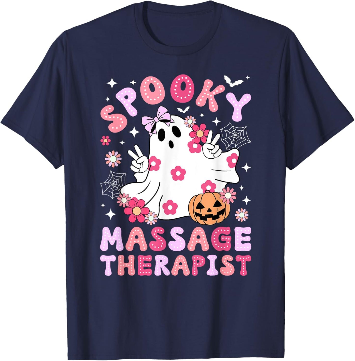 Spooky Massage Therapist Halloween Massage Therapy Groovy T-Shirt - T-Shirt | Navy