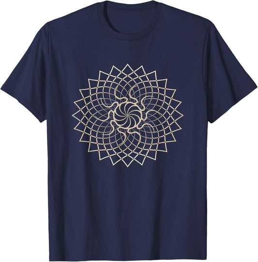 Mandala Geometry Sacred Fractal Art Yoga Mantra Good Vibe T-Shirt - T-Shirt | Navy