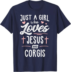 Just A Girl Who Loves Jesus And Corgis Gift Women T-Shirt - T-Shirt | Navy