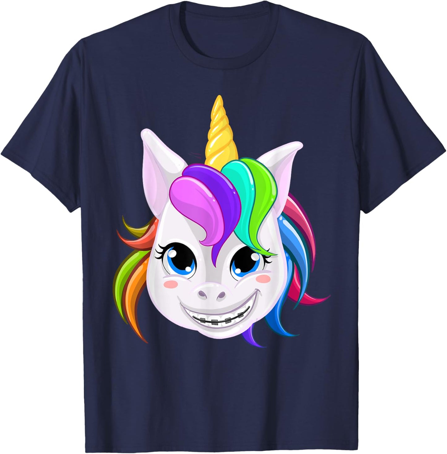 Cool Unicorn With Dental Braces Funny Horn Horse Smile Gift T-Shirt - T-Shirt | Navy