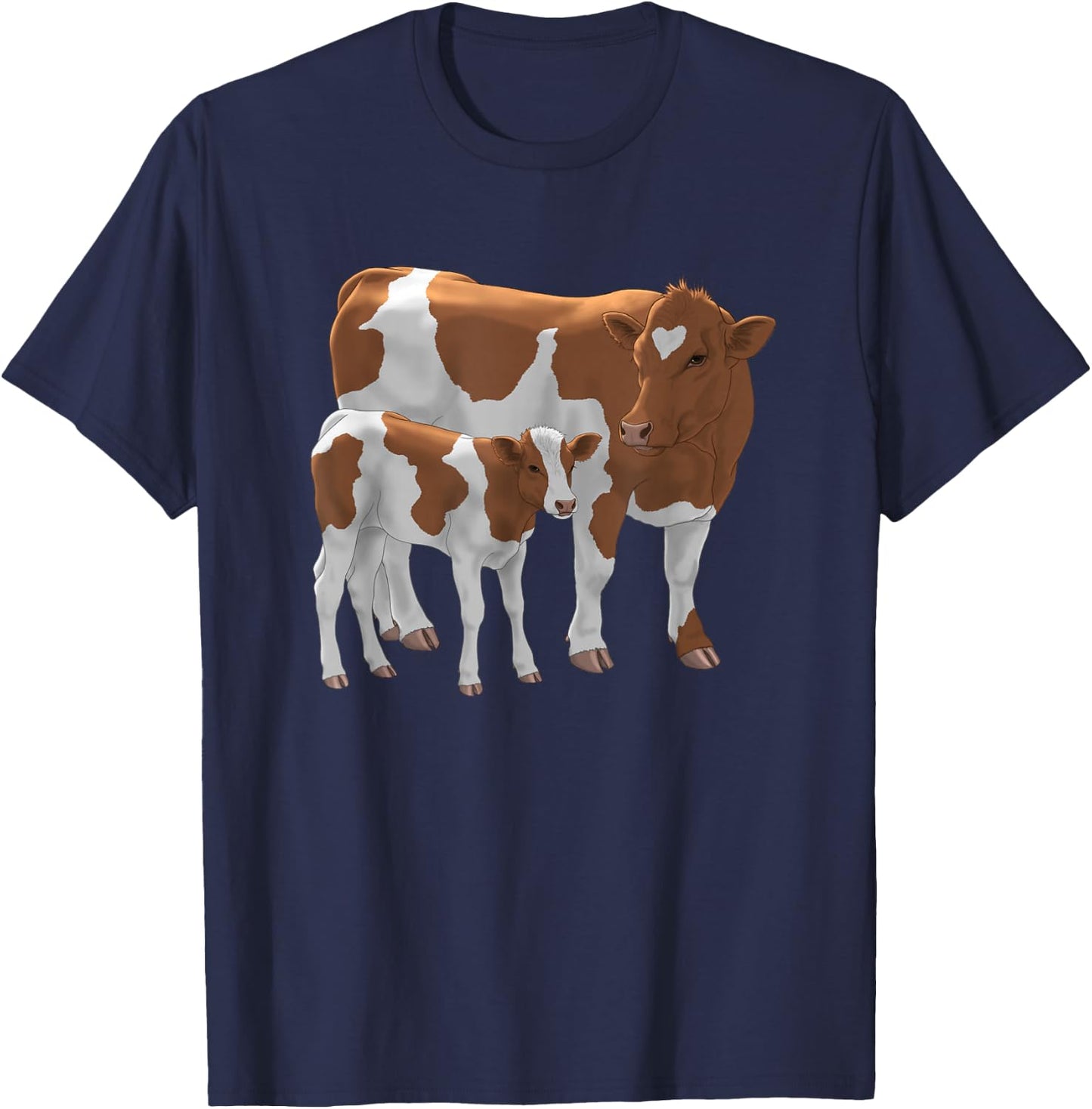 Brown & White Guernsey Cow & Cute Calf Cattle Farmer Gift T-Shirt - T-Shirt | Navy