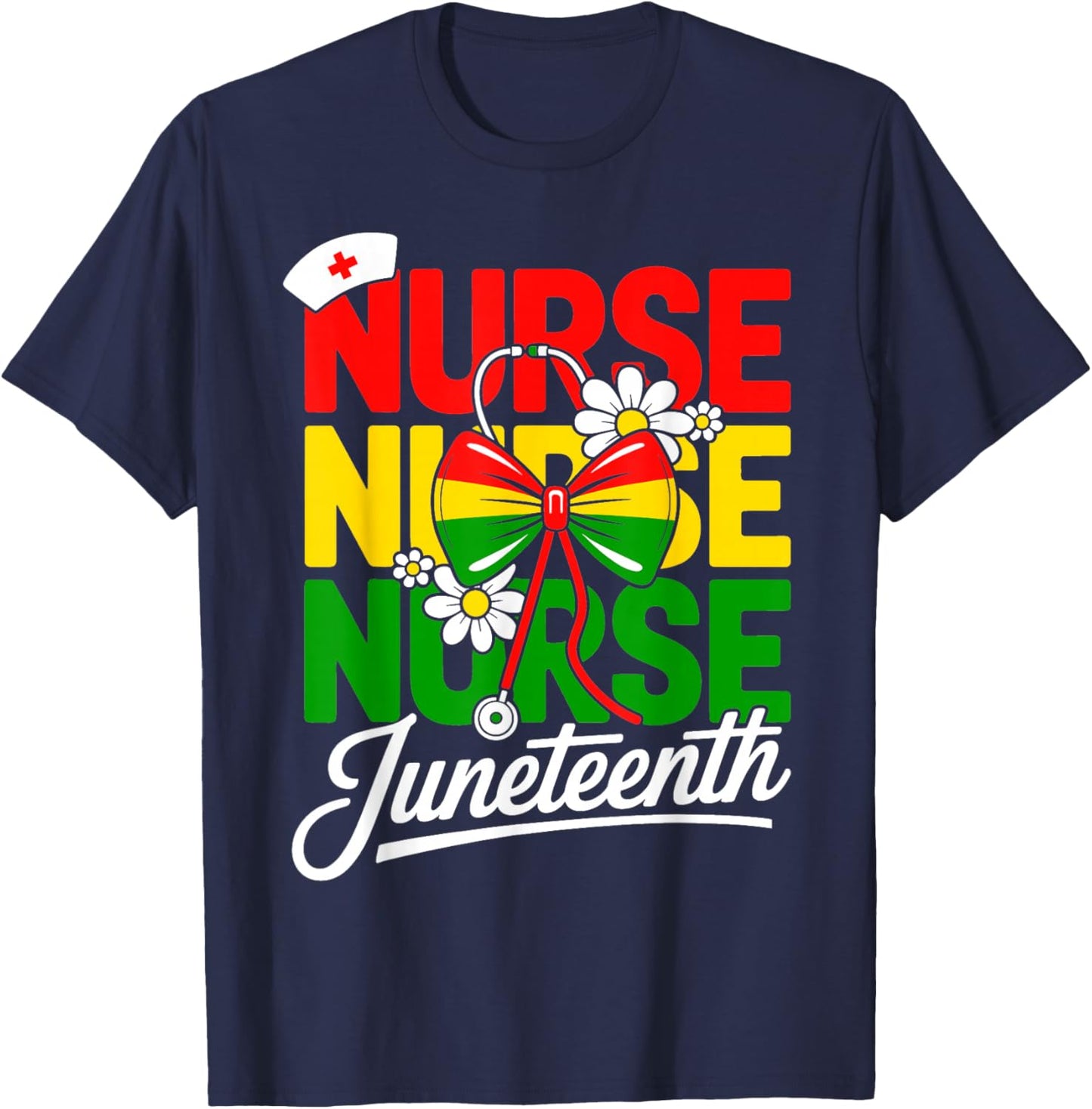 Juneteenth Nurse Nursing Stethoscope Black History Month T-Shirt - T-Shirt | Navy
