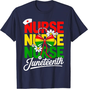 Juneteenth Nurse Nursing Stethoscope Black History Month T-Shirt - T-Shirt | Navy
