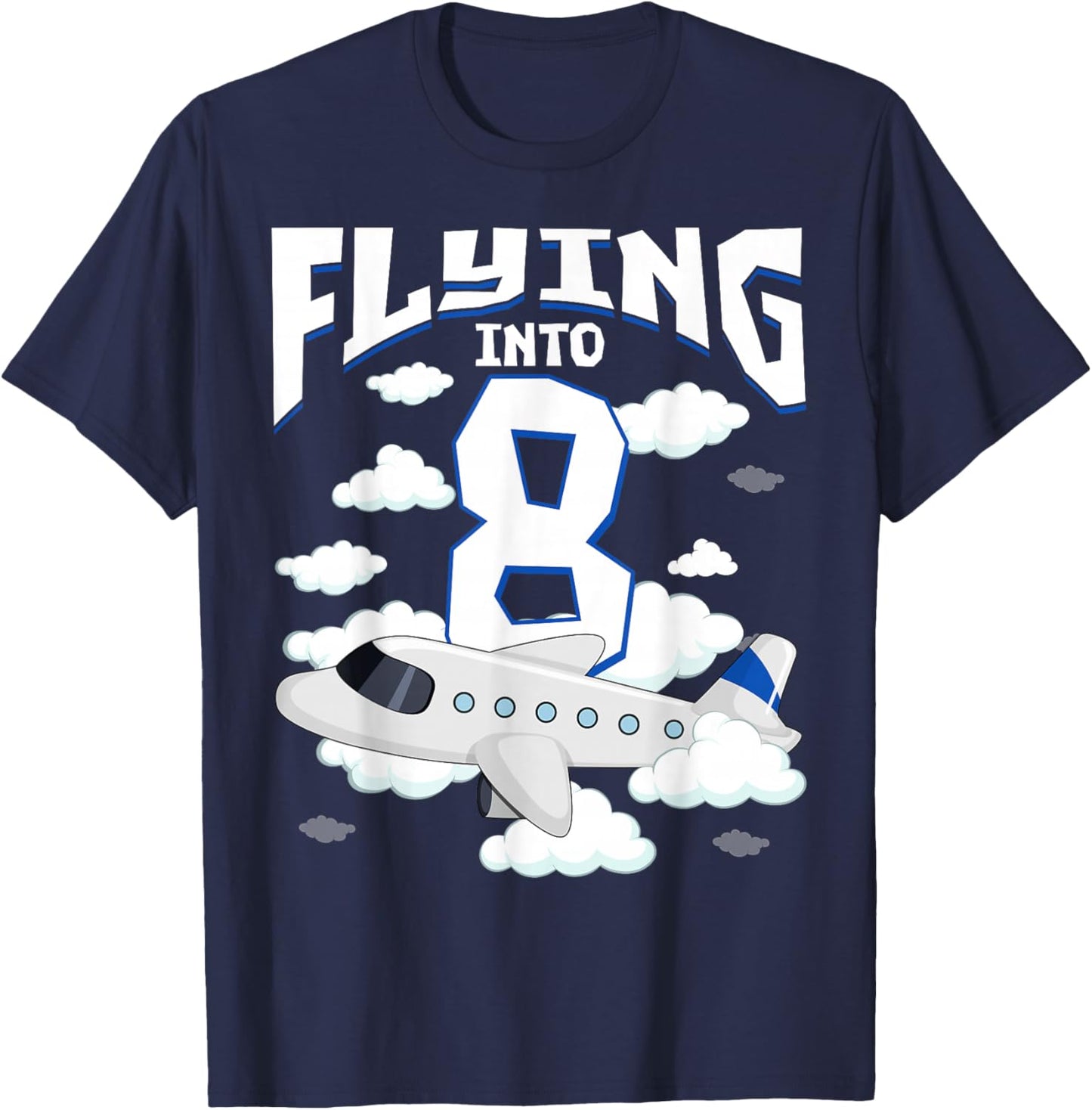8th Airplane Birthday Party 8 Years Old Pilot Birthday Boys T-Shirt - T-Shirt | Navy