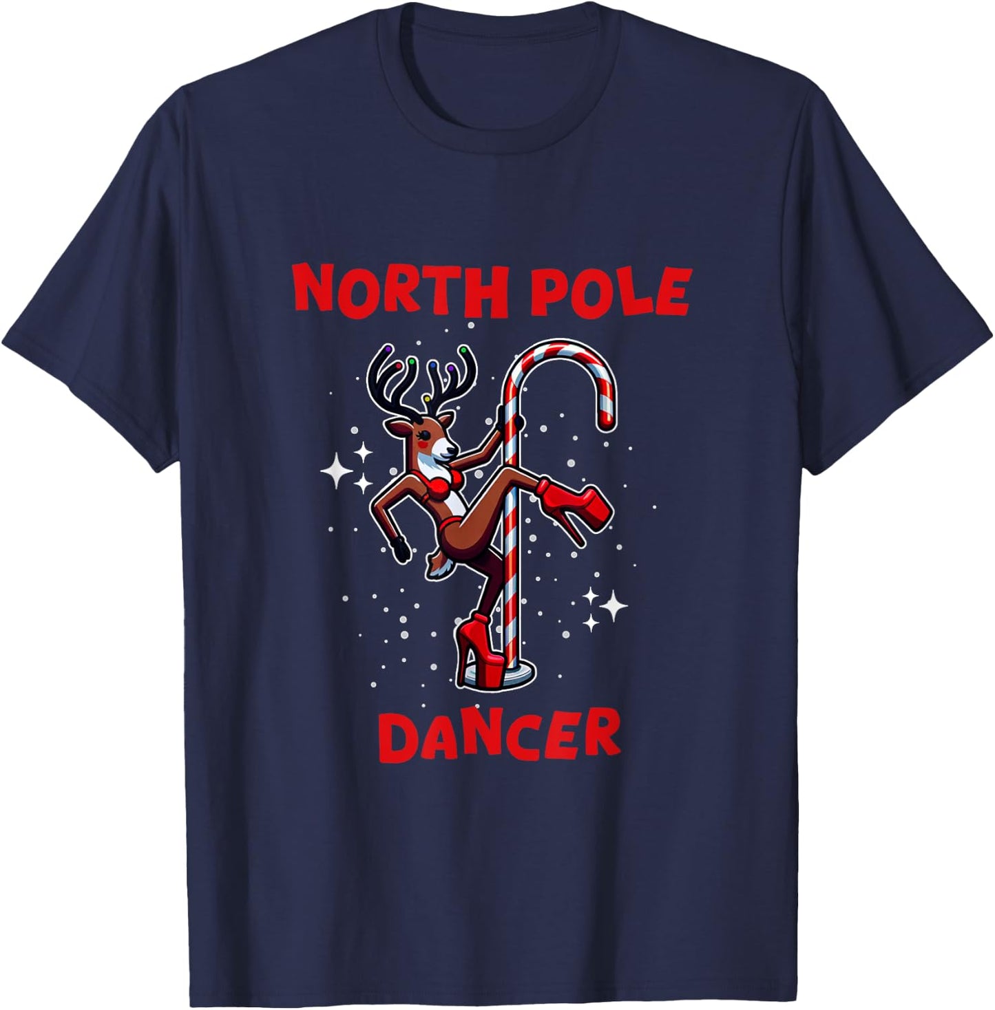 Santa's Naughty List Wear Adult Christmas Humorous Novelty Black Small Modern Humorous Letter Print Short Sleeve North Pole Dancer Reindeer Stripper Pole Funny Christmas T-Shirt - T-Shirt | Navy