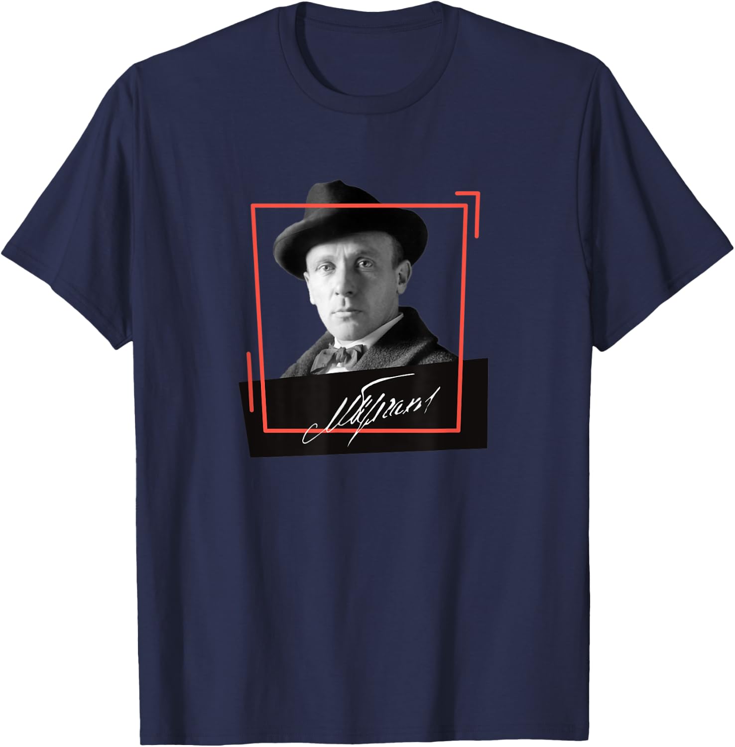 Russian Writer Mikhail Bulgakov With Signature T-Shirt - T-Shirt | Navy