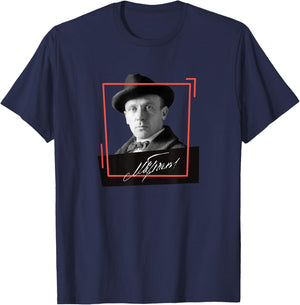 Russian Writer Mikhail Bulgakov With Signature T-Shirt - T-Shirt | Navy