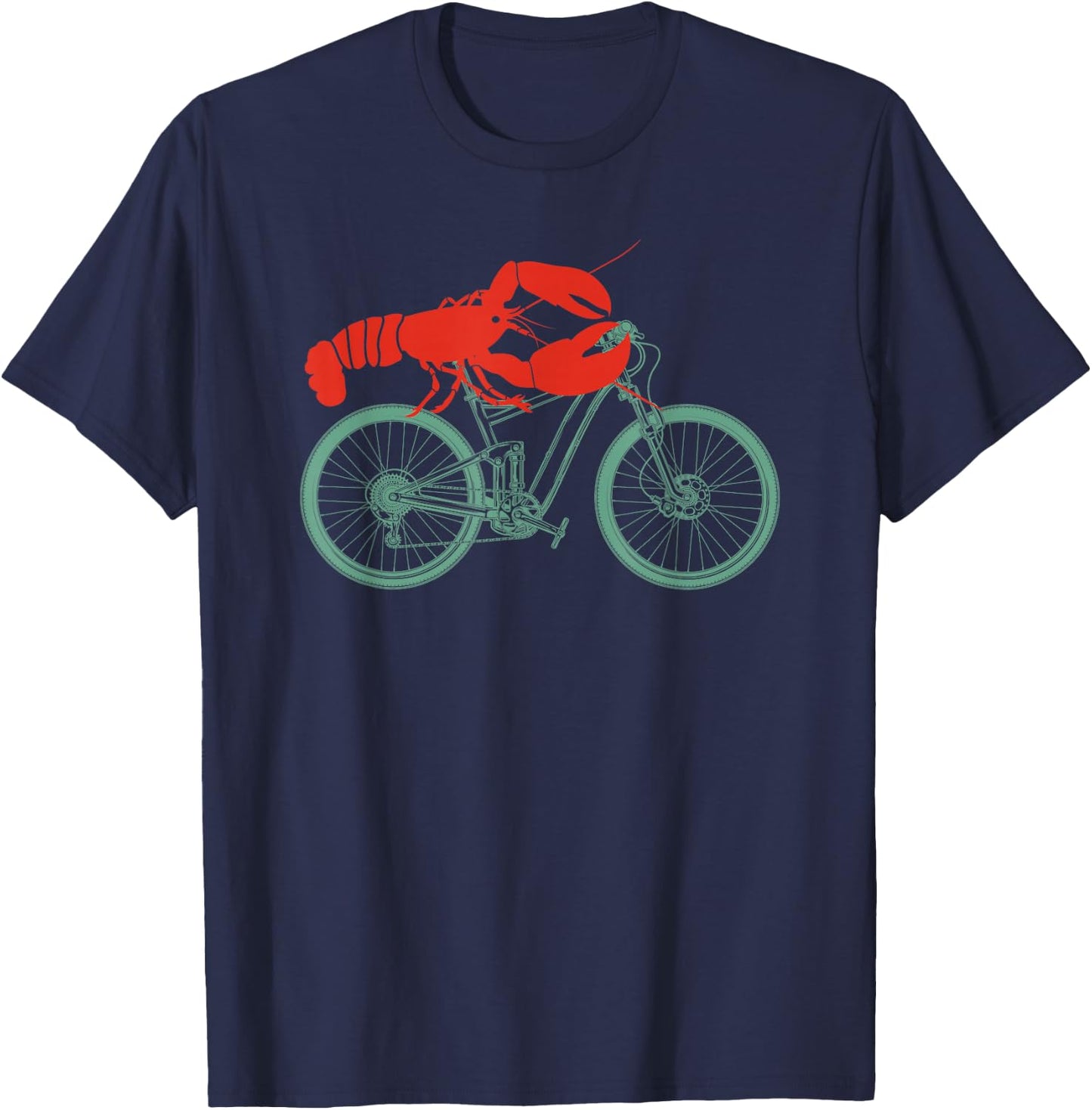 Cycling Lobster Mountain Bike Cyclist Cool Gifts -Adults Black Cotton Short Sleeve Classic Fit Collarless Retro Cycling Small T-Shirt - T-Shirt | Navy