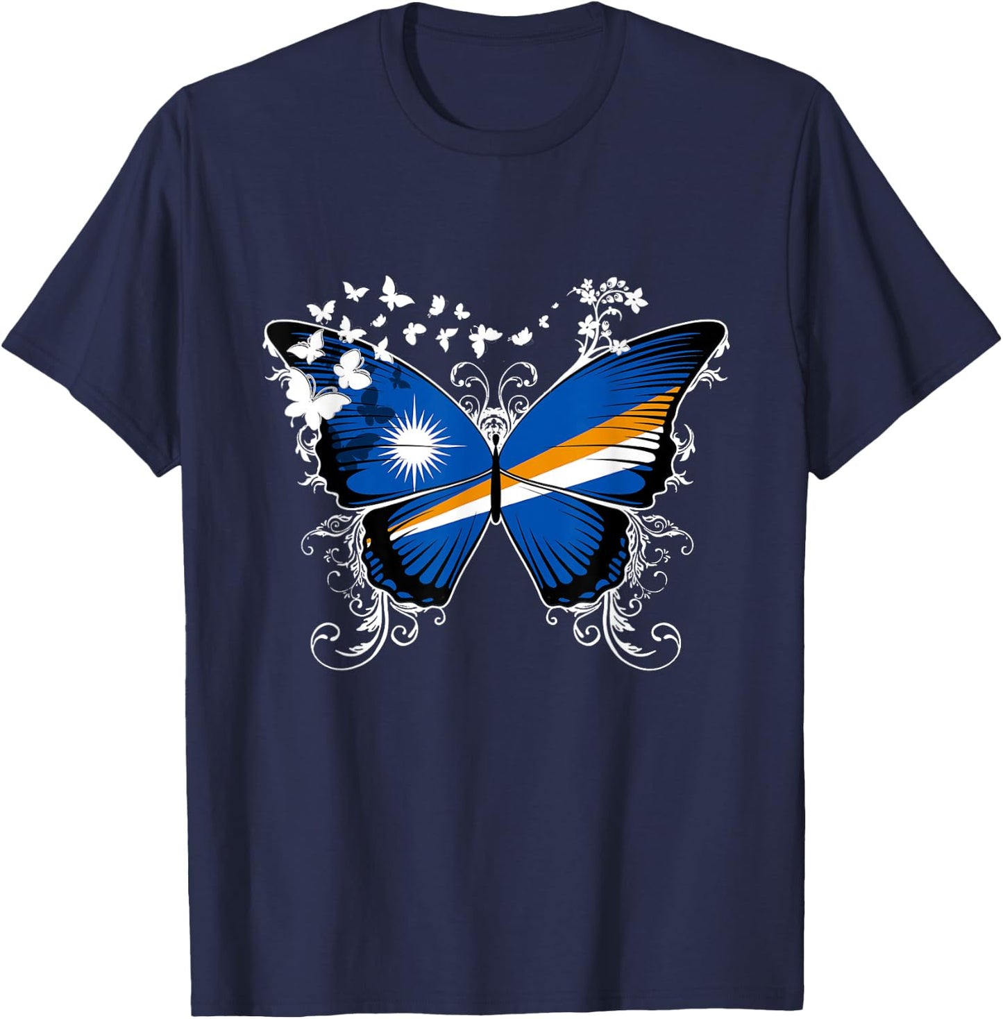 Marshall Islands Flag Shirt Butterfly Graphic T Shirt T-Shirt - T-Shirt | Navy