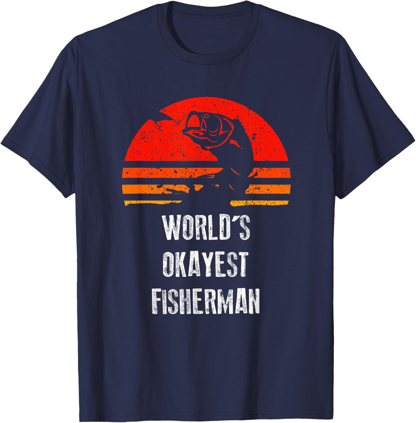 Retro Fishing Worlds Okayest Fisherman Vintage Gift T-Shirt - T-Shirt | Navy