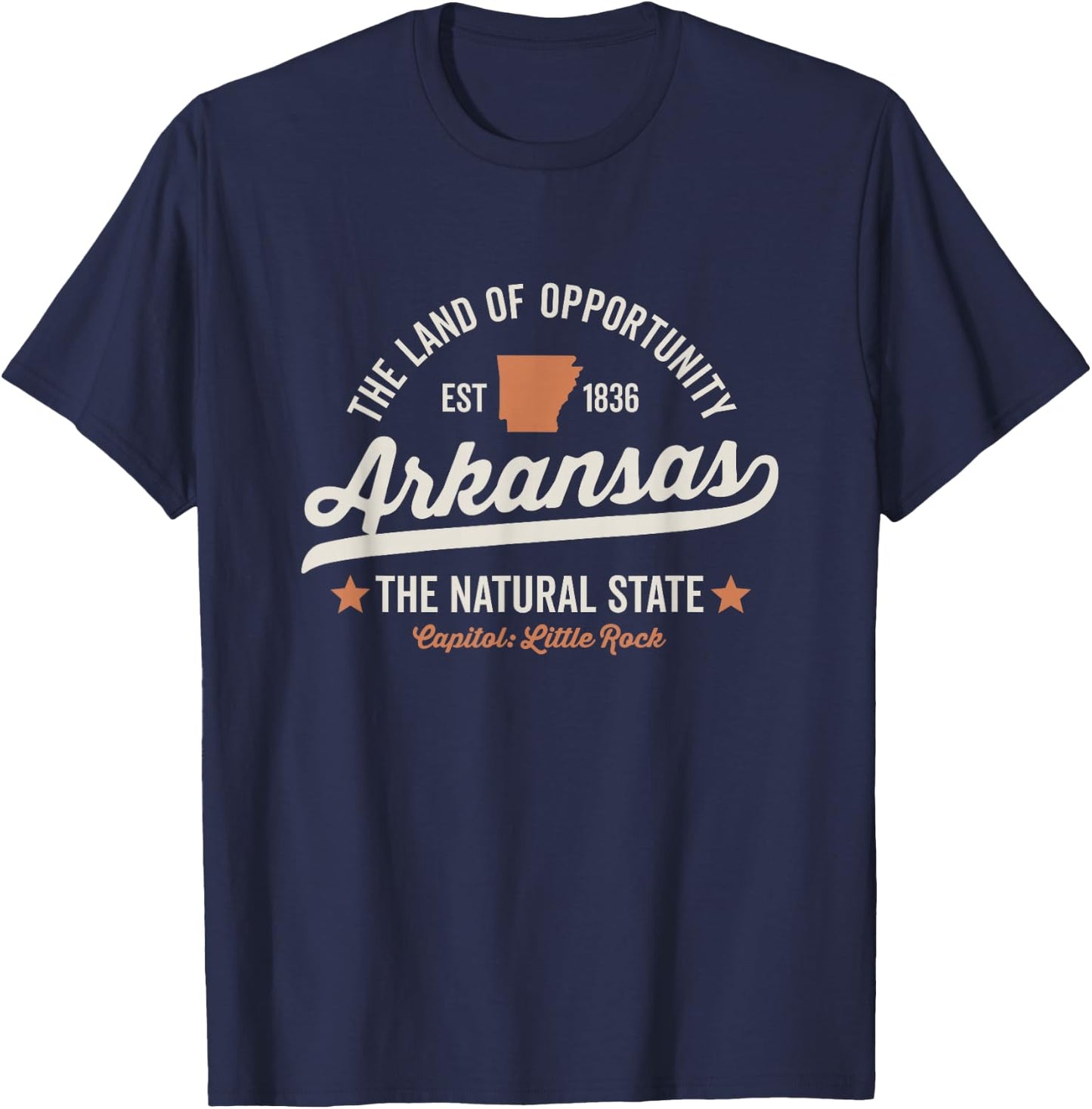 Arkansas Vintage Sports Design Natural State Light Text T-Shirt - T-Shirt | Navy