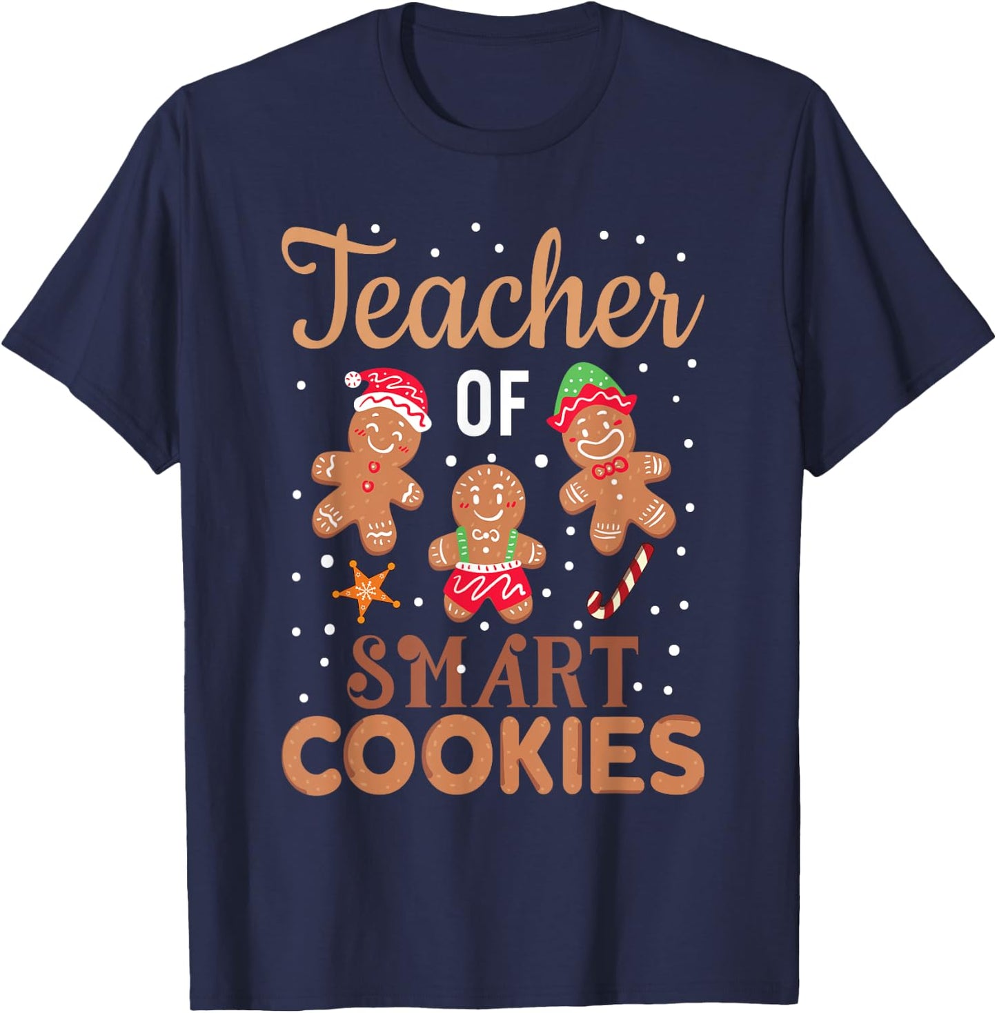 Christmas Teacher Cute Gingerbread Cookies Women Kids T-Shirt - T-Shirt | Navy