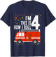 Kids Fire Truck 4th Birthday Boy 4 Year Old Firefighter T-Shirt - T-Shirt | Navy