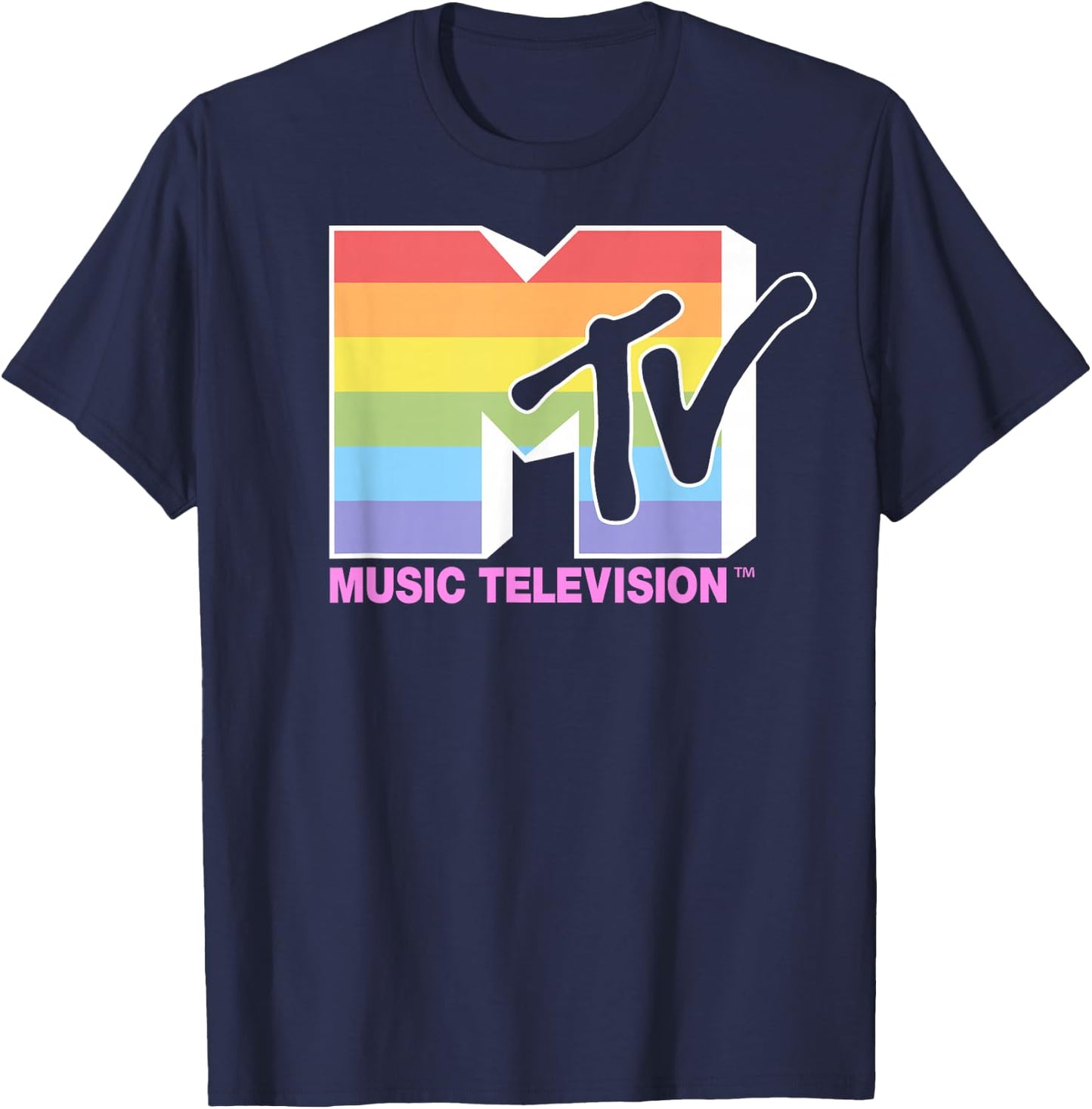 MTV Music Television Rainbow Pride Logo Fill T-Shirt - T-Shirt | Navy