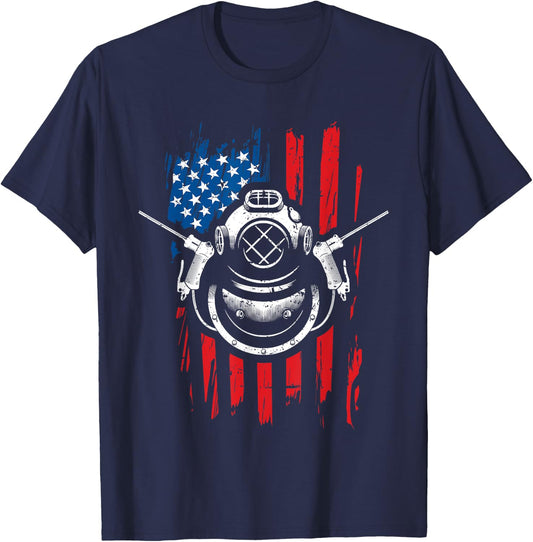 Patriotic Underwater Welding American Flag 4th of July Shirt T-Shirt - T-Shirt | Navy