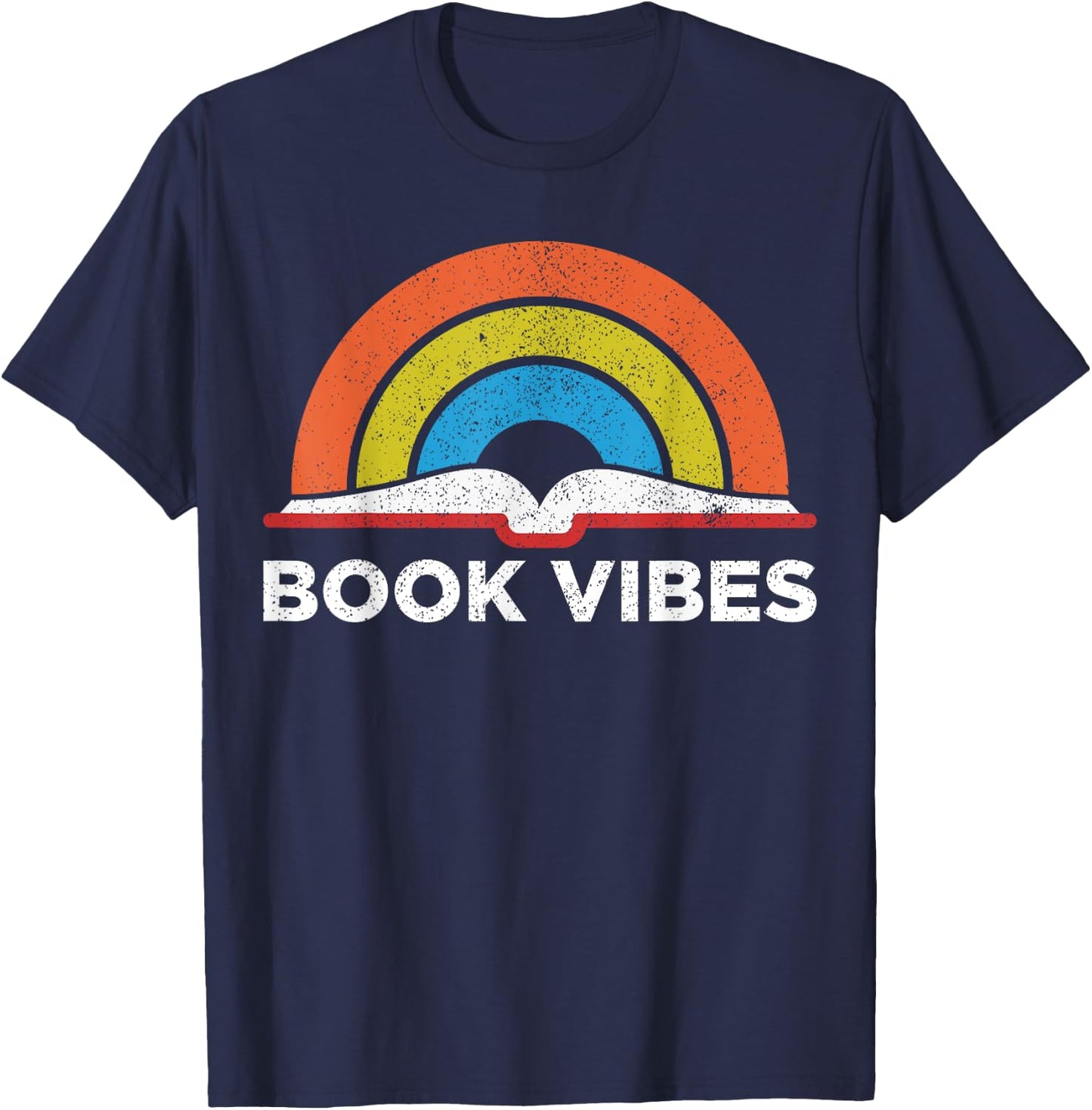 Vintage Retro Book Vibes Rainbow Gift Reading Lovers T-Shirt - T-Shirt | Navy