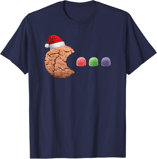 Funny 80's Retro Gamer Gingerbread Cookie Gumdrops Christmas T-Shirt - T-Shirt | Navy