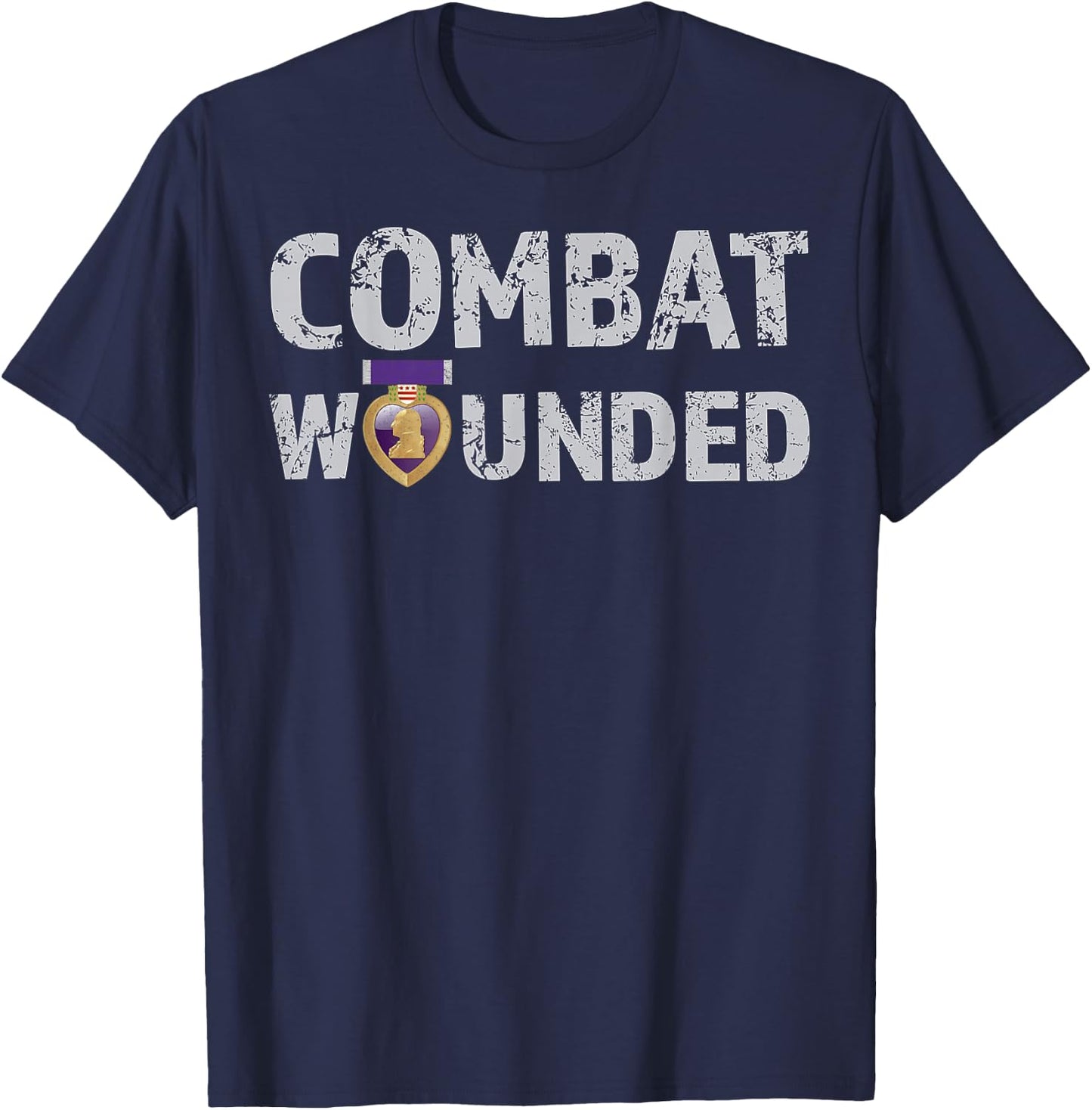 Purple Heart Award Shirt Combat Wounded Veteran T-Shirt - T-Shirt | Navy