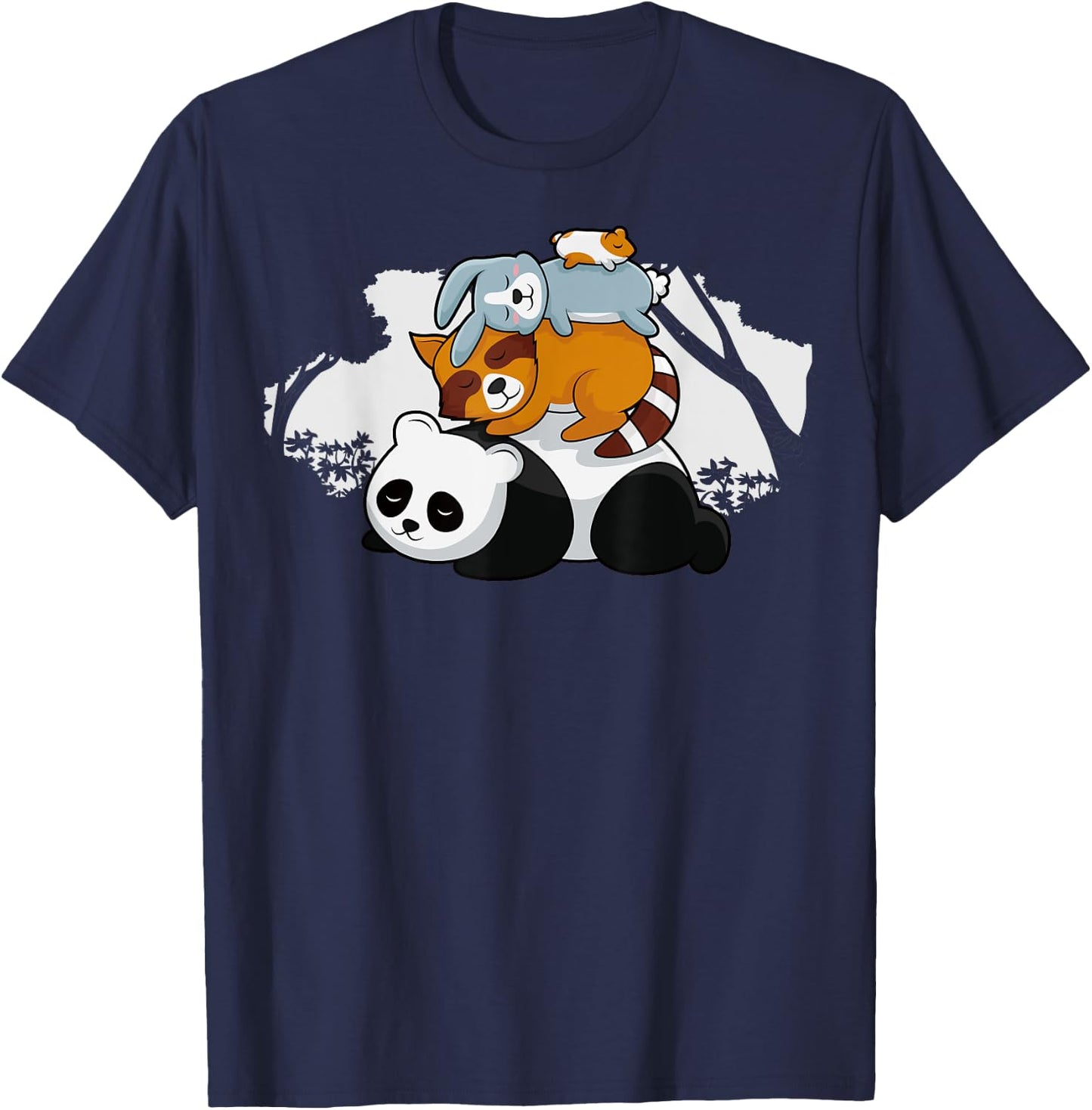 Panda Raccoon Rabbit Hamster Cute Sleeping Animals Pyramid T-Shirt - T-Shirt | Navy