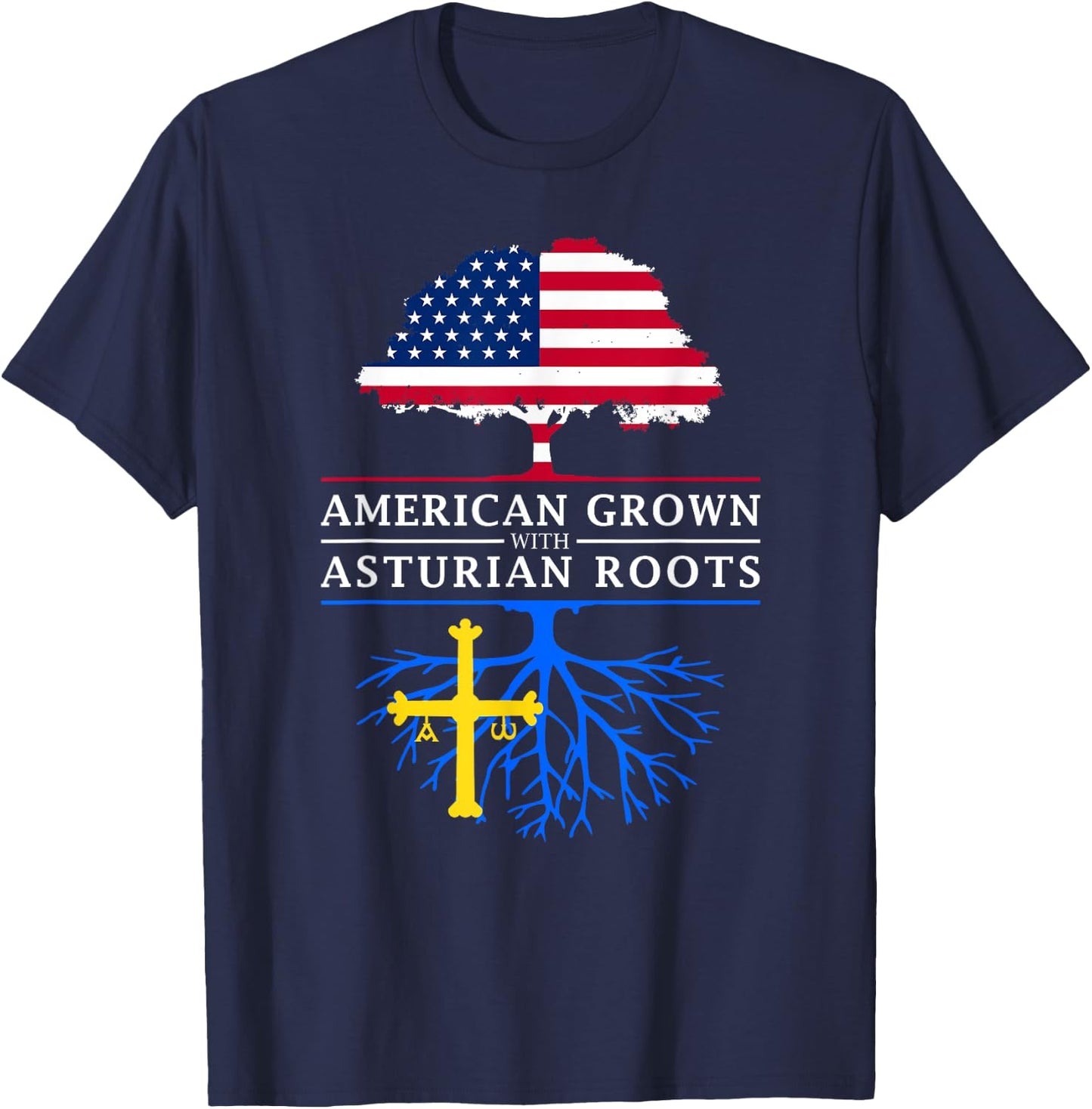 Asturian American Flag Reunion - Asturias Shirt T-Shirt - T-Shirt | Navy