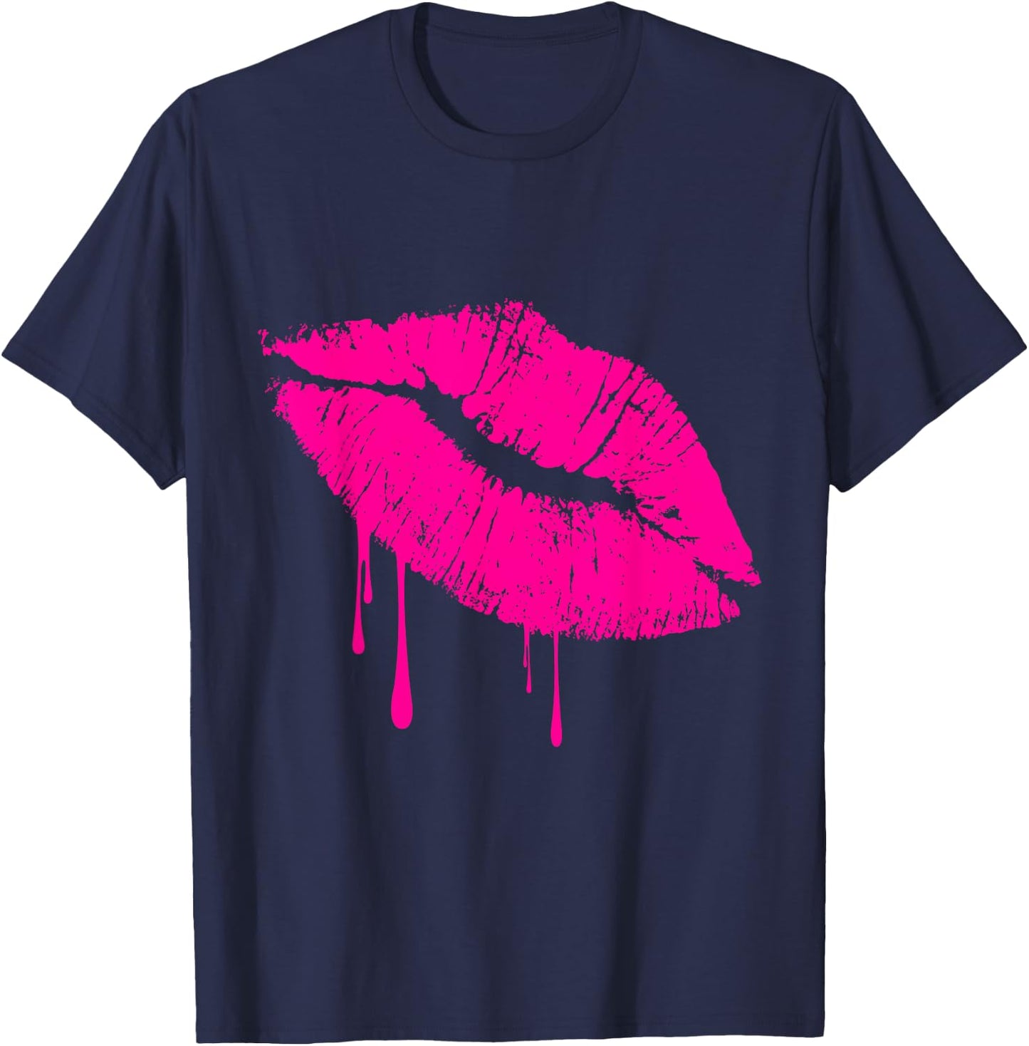 Hot Pink Lips Kiss 80s Lipstick Party Drip 1981 T-Shirt - T-Shirt | Navy