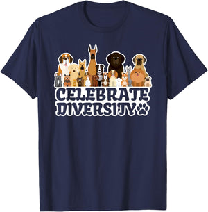 Funny Dog Lover | 'Celebrate Diversity' | Cute Dog Women Girls Kids T-Shirt - T-Shirt | Navy